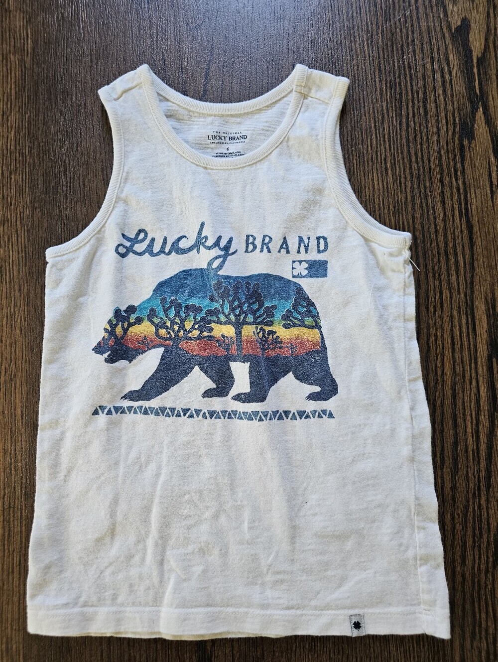 Lucky Brand Off White Cream Tank Top with Bear Graphic Size Boys 6